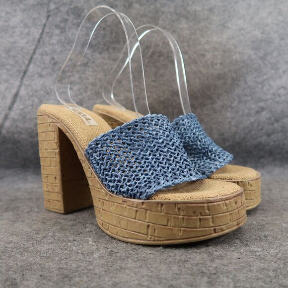Soda Shoes Womens 8.5 Sandals Platform Block Heel Slide Woven 90s Y2k Going Out - Picture 1 of 13
